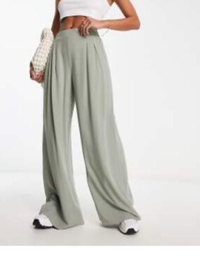 ASOS Wide-Leg High Waist Trousers in Light Sage